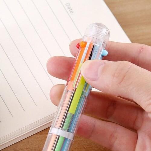 1pcs Plastic 6 In 1 Colorful Ballpoint Pen 0.7mm Creative Novelty Multicolor Push Type Pens Stationery School Office Tools