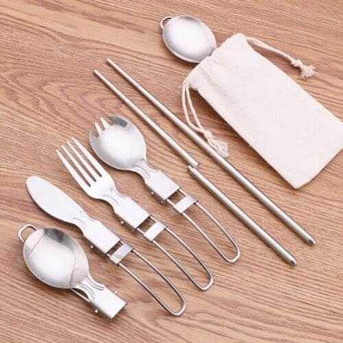 Foldable Camping Spoon Fork Chopsticks Flatware Outdoor Picnic Cutlery Set Stainless Steel Utensil Spoon Set Campig Equipamiento