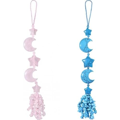 TUMBEELLUWA Handmade Crystal Stone Hanging Ornament Star & Moon Charms Car Ornament for Healing Reiki Fengshui Window Decoration