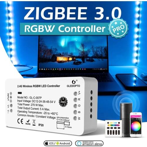 GLEDOPTO ZigBee 3.0 Smart LED Controller PRO RGBW RGB+CCT Dimmer Controller Voice Control work Alexa Google Home SmartThing H*UE