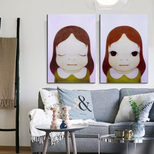 Yoshitomo Nara Cute Cartoon Girl Canvas Painting Sleepwalking Doll Drawing Japanese Wall Pictures For Girl Kids Room Decoration