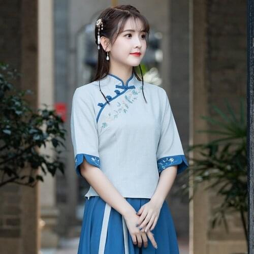 Ladies Chinese Tops Mujer Modern Chinese Style Cheongsam Blouse Retro Qipao Shirt Tang Suit Traditional Clothing Tops 11238