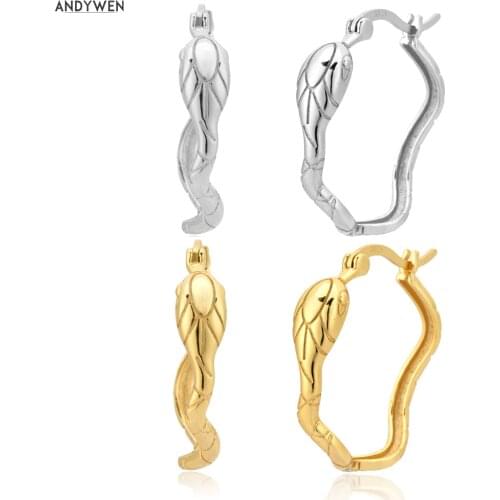 ANDYWEN 925 Sterling Silver Gold 20mm Snake Hoops Women Plain Rock Punk Luxury Piercing Fashion Pendiente Luxury Jewelry Gift