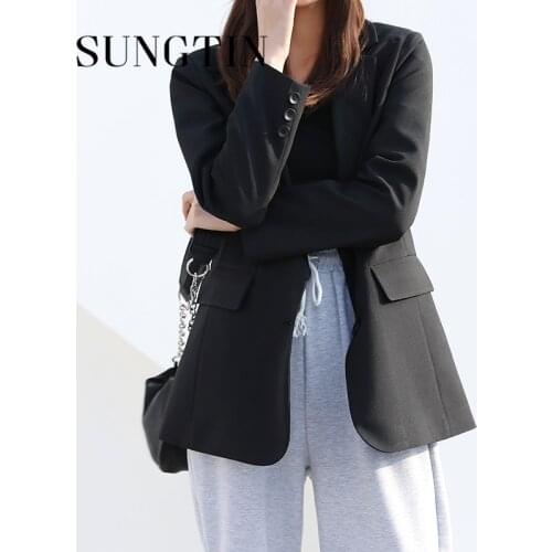 Sungtin Loose Vintage Work Office Lady Blazer Women 2021 Black Casual Blazers Jacket Suit Spring Korean Chic Outerwear Female