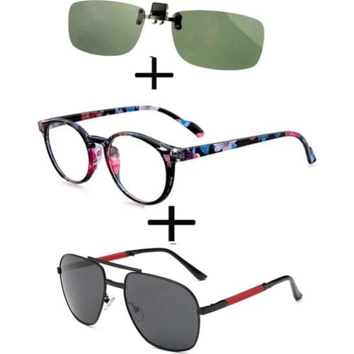 3Pcs!!! Retro Round Light Reading Glasses Men Women + Polarized Sunglasses Double Bridge Foldable Ultralight+ Sunglasses Clip