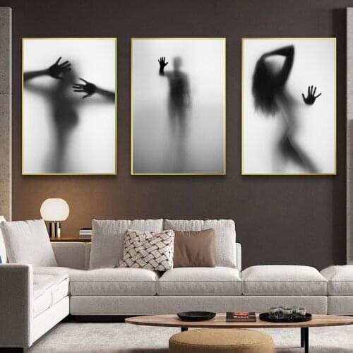 Shadow Woman Black White Abstract Bathroom Wall Art Canvas Painting Nordic Poster And Prints Wall Pictures For Living Room Decor