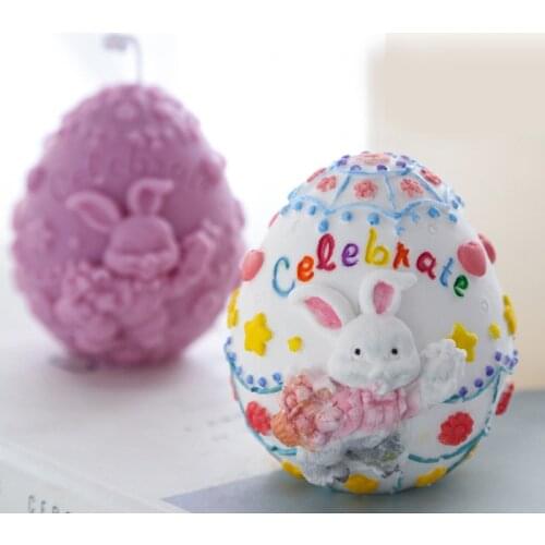 Aromatherapy Candle Mold handmade Easter Egg Rabbit DIY Colored Painting Cute Flavor Expanded Gypsum 3D silicone candle molds