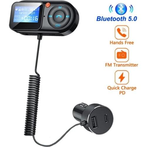Car FM Transmitter Bluetooth 5.0 with Microphone Car Stereo AUX Audio MP3 Player USB PD Fast Charging LCD Display FM transmitter