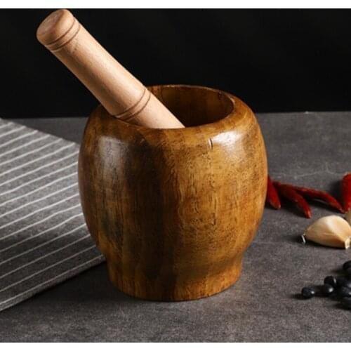 Natural Solid Wood Pounding Garlic Jar Household Mortar Manual Pounding Wooden Garlic Pounding Kitchen Accessories