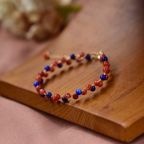 Handmade Lapis Lazuli & Agate Charm Warp Bracelet Beads String Braided Double Layer Yoga Bracelet Bangle Women Men