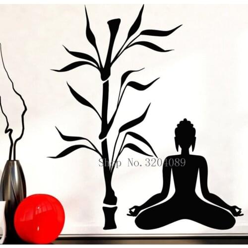Buddha and Bamboo Tree Yoga Studio Vinyl Decals Home Decor Living Room Buddhism Meditation Relaxation OM Zen Art Murals YY560
