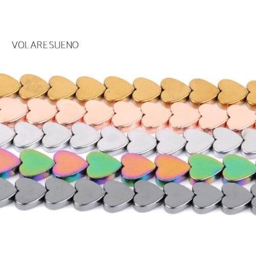 Natural Color Hematite Stone Vertical Hole Love Heart Beads For Jewelry Making 6mm8mm Spacer Beads Diy Bracelet Accessory 15"