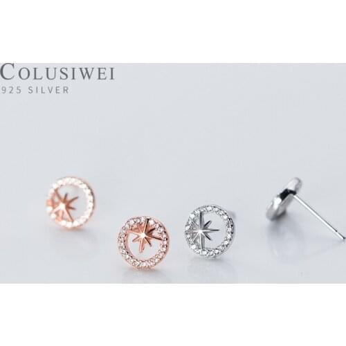 Colusiwei Genuine 925 Sterling Silver Little Star Luminous Zircon Round Circle Stud Earring for Women Korea Style Fine Jewelry