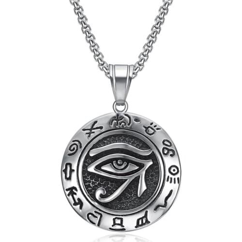 Egyptian The Eye of Horus Necklaces Mens Stainless Steel Round Pendant for Woman Egyptian Jewelry Gift