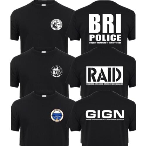 France French Special Elite Police Forces Unit GIGN Raid BRI T Shirt Short Sleeve France Police T-shirt Man QR-041