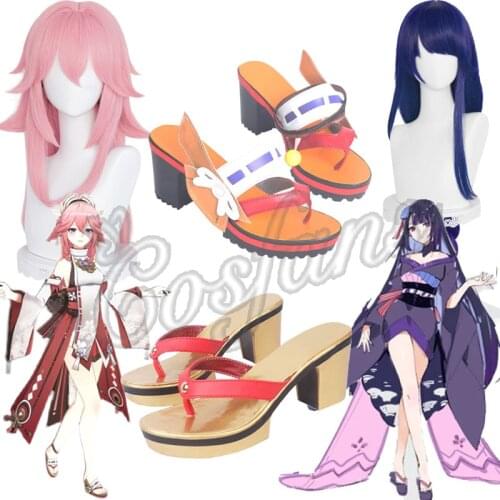 Game Genshin Impact Shogun/Yae Cosplay Wig Blue Pink Long Heat Resistant Synthetic Wigs Genshin Impact Yae Shogun Cosplay shoes