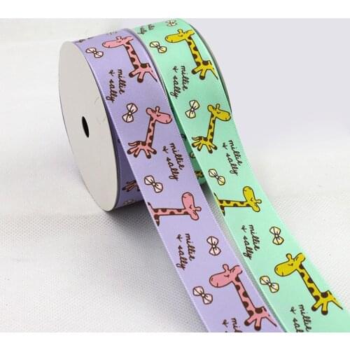 [IuBuFiGo] 1"(25mm) Millie Giraffe Ribbon Printed Satin Ribbon For Decoration Gift Packing 10yard/lot