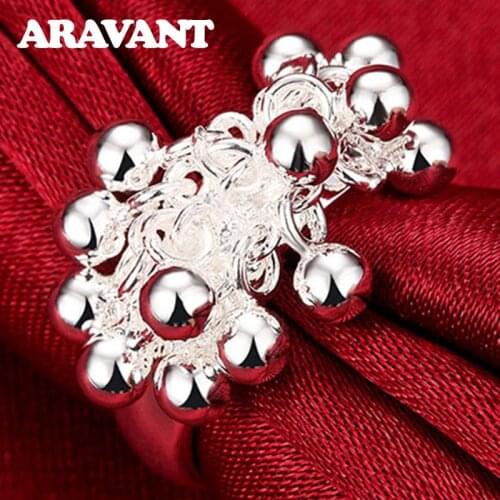 925 Silver Grape Bead Finger Ring For Women Wedding Jewelry Valentine Gifts