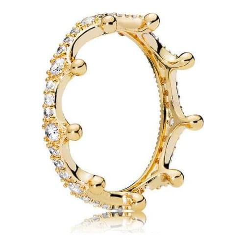 925 Sterling Silver Pan Ring Golden Shinning Enchanted Crown Rings Stack For Women Wedding Party Gift Fine Jewelry