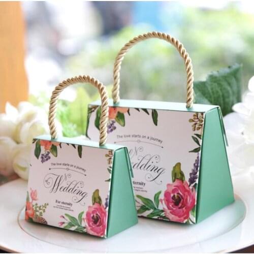 Candy box bag chocolate paper gift package for Birthday Wedding Party favor Decor supplies DIY handbag flower design Wh