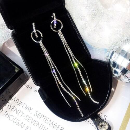 Kpop Rhinestone Tassel Chain Earrings Long Hoops Earrings for Women Jewelry Fashion Crystal Wedding Earrings Dangle Earrings 20