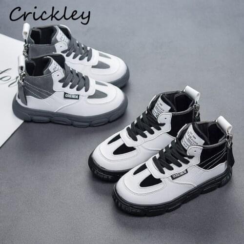 Autumn Winter Children Sneakers PU Leather Plush Zip Sports Shoes For Boys School Shoes Soft Sole Anti Slip Kids Casual Shoes