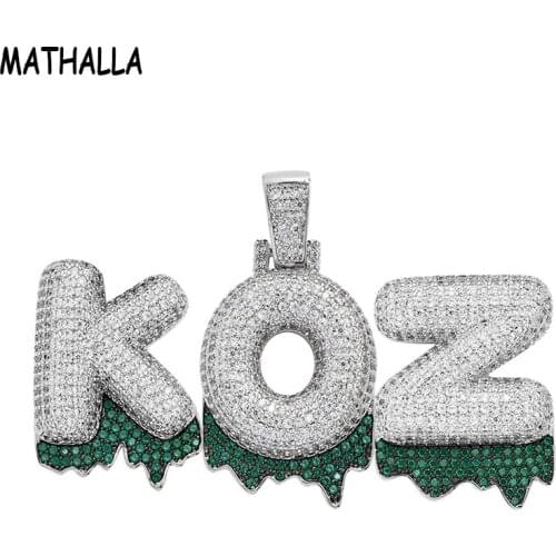 MATHALLA Ice Cubic Zircon Letter Pendant Ice out Cubic Zircon Hip Hop Custom Letter Necklace Couple Necklace Jewelry Gift