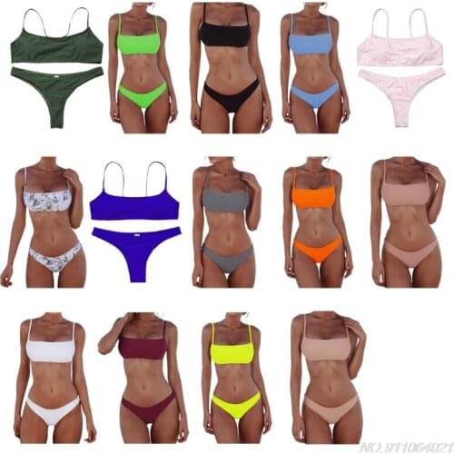Swimsuit Women Sexy Push Up Bra Low Waist Thongs Solid Color Bikini Set Ladies Triangle Swimsuit Swimwear M18 21 Wholesales