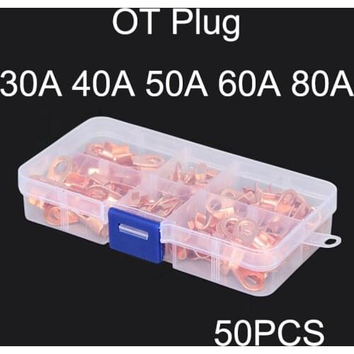 50PCS Copper Battery Cable Connector Terminal Open Lugs Wire Terminals Mayitr OT 30/40/50/60/80A