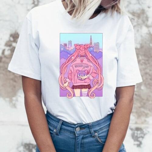 Kawaii Women T shirt Tops Summer Tee Cartoon Print Tops teeShort Sleeve O-neck Female T-shirt Casual Women T-shirts