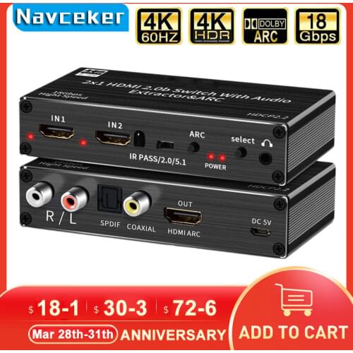 Mini 2x1 4K HDMI Switch Audio Extractor With ARC & Optical Toslink HDMI 2.0 Switch 4K 60Hz HDMI Switcher Remote For Apple TV PS4