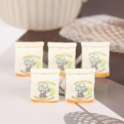 5Pcs Miniature Flour Bag Resin Cabochon Kawaii Figurines Simulation Food Play DIY Dollhouse Decoration Toys Micro Crafts