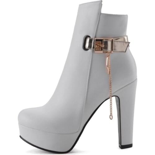 Fashion Ankle Boots For Women High Heels Buckle Motorcycle Boots Platform Black White pu leather Party Shoes Woman Large Size