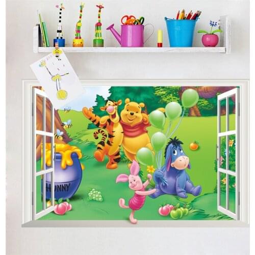 Cartoon 3d vivid Bear Forest Animals Wall Stickers Height Measure For Kids Room Children Nursery Wall Decals Home Decor
