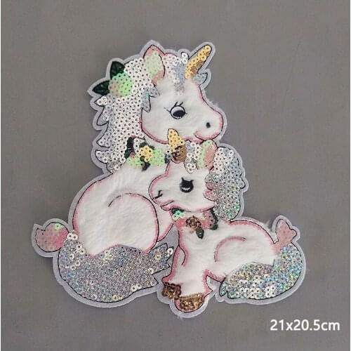 Cartoon Unicorn Patch Sequin Patches For Clothes Sew on Patches For Clothing Animal Patch Stripes/Applique On Clothes Decor