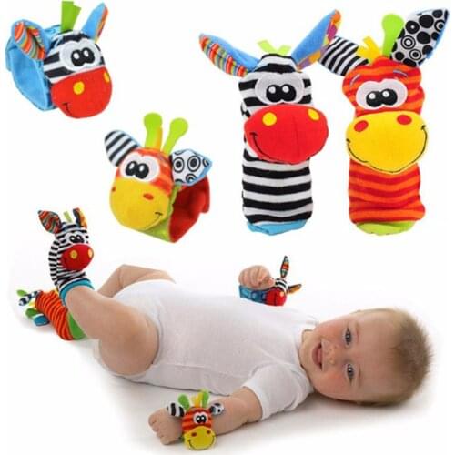Cartoon Baby Toys 0-12 Months Soft Animal Baby Rattles Children Infant Newborn Plush Sock Baby Toy Wrist Strap Baby Foot Socks