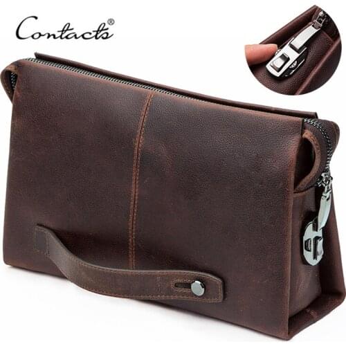 CONTACTS Men Clutch Bag Large Capacity Coded Lock Design Genuine Leather Men Wallets Cell Phone Pocket Business Long Purse Male