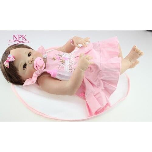 NPK 55CM Soft Silicone Reborn Baby Doll Girl Toys 22inch Lifelike Babies Boneca Full VInyl Fashion Dolls Bebes Reborn Menina