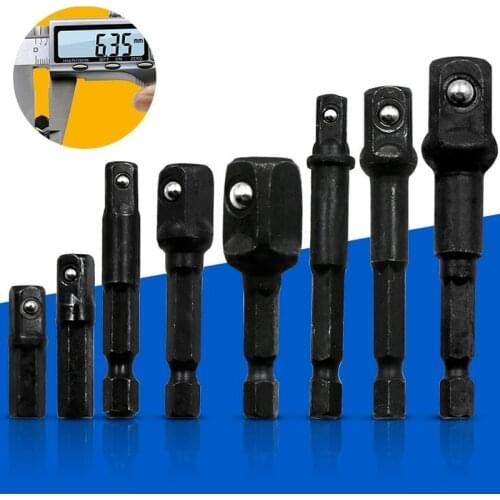8 Pieces Socket Adapte Bits Set Hex Drill Nut Driver Power Shank 1/4" 3/8" 1/2" Connecting Rod Head Extension Drill Bits Tools