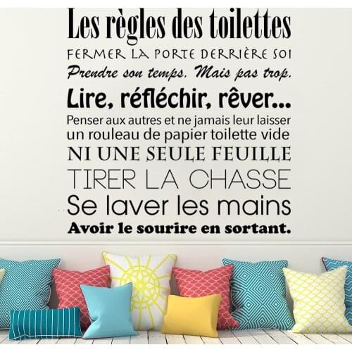 Wall Decals Les Règles Des Toilettes French Quotes Murals Vinyl Room Livingroom Decoration Stickers Wallpaper RU2416