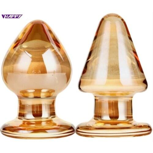New Golden Big Anal Plug Glass Dildo Sex toys for man adult G-spot male masturbator Dildo butt plug Gay Man erotic shop AP02029