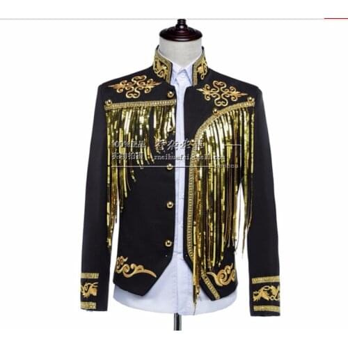 New Men Clothes Sequins Embroidered Jacket Tassel Singer Stage Costume Drama Formal Dress Blazers