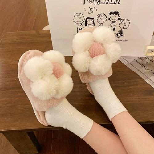 New Women Winter Slippers Female Flower Pattern Flock Keep Warm Home Cotton Shoes Ladies Couple Lovely Indoor Flat Women Shoes