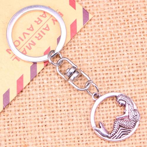 New Fashion Keychain 23mm circle mermaid Pendants DIY Men Jewelry Car Key Chain Ring Holder Souvenir For Gift