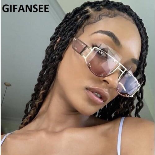 GIFANSEE oversize sunglasses women men glasses gradient square rimless luxury brand vintage big frame fashion shades uv400