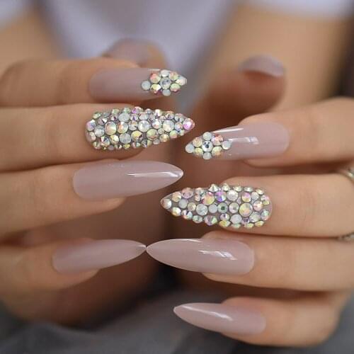 Sharp Unique Artificial False Nail 3D Designed Rhinestone Long Stiletto Nail Tips New Arrival Decoration Nail Art