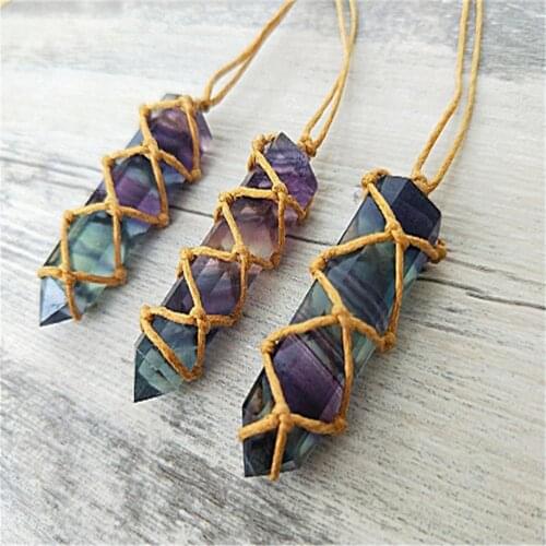 Wholesale 6pcs Natural Stone necklace Natural single pointed fluorite crystal pendant for Jewelry Making Accessories Free