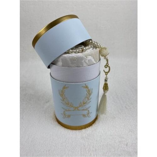 Islamic Gifts Blue Cylinder Boxed Prayer Rosary Set Hajj Umrah Mawlid Friday Prayers Gift Prayer Mat Islamic Gifts Prayer Rug