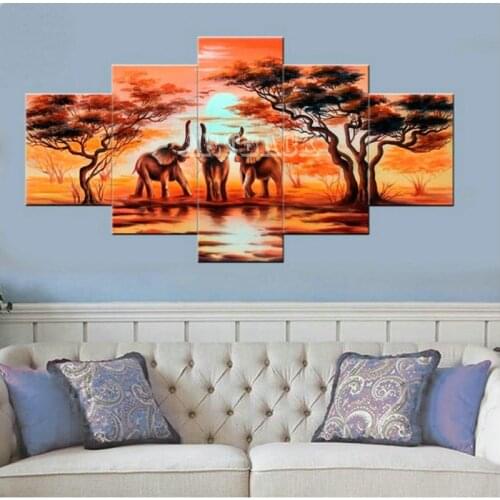 Full square / round 5d diamond painting tree elephant five fight combination autumn scenery painting 3D diamond embroidery