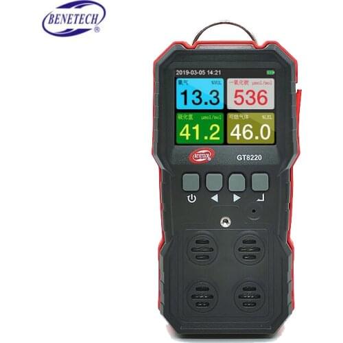 BENETECH GT8220 Portable 4 in 1 Gas Detector O2 H2S Oxygen Carbon Monoxide Hydrogen Sulfide Combustible Gas Content Test Meter